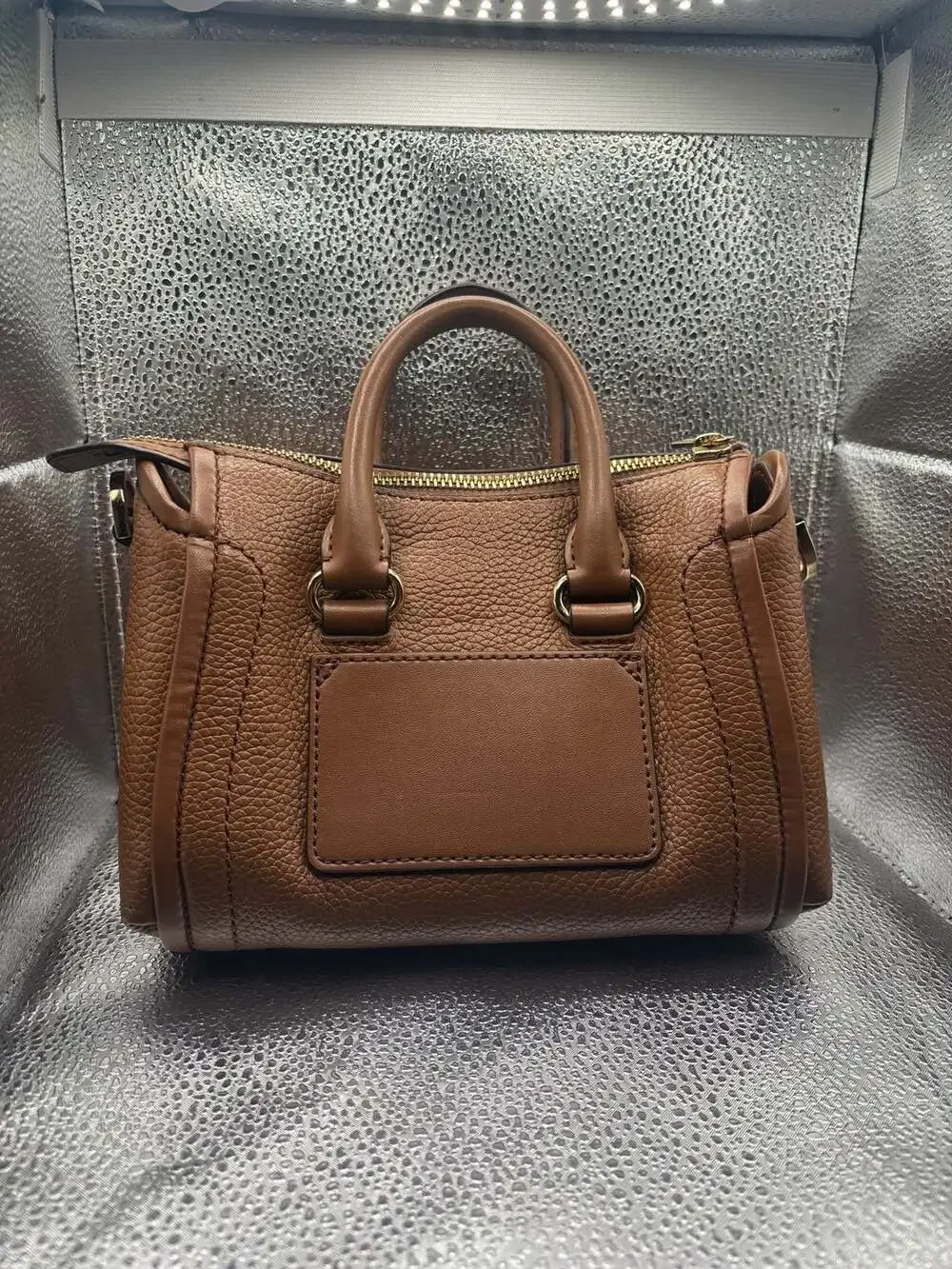Michael Kors Carine Extra Small Pebbled Leather Satchel in Luggage